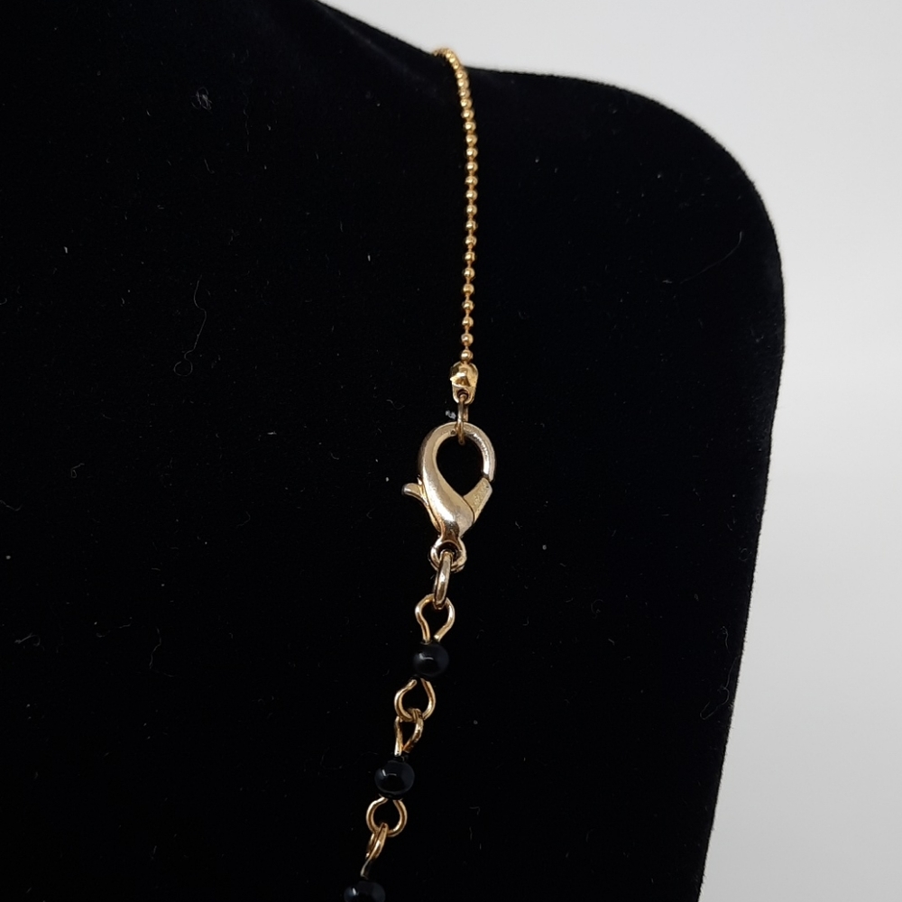Gold Tone Necklace with Black Beads 18 inches - Picture 3 of 5